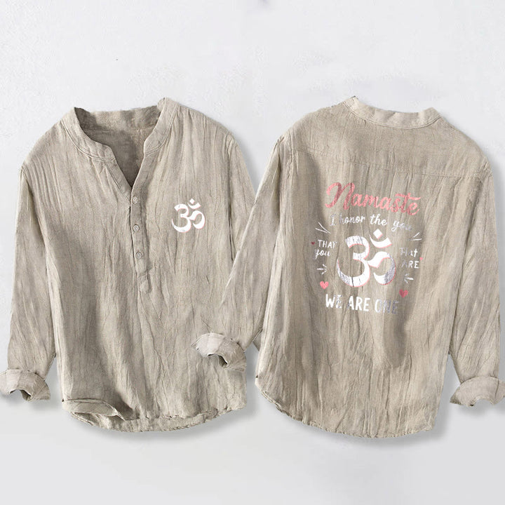 Camisa de manga larga de lino y algodón para hombre con estampado Om "Namaste, te honro" y Buddha Stones . - Lino - US/UK/AU50, EU60 (5XL) - image 3