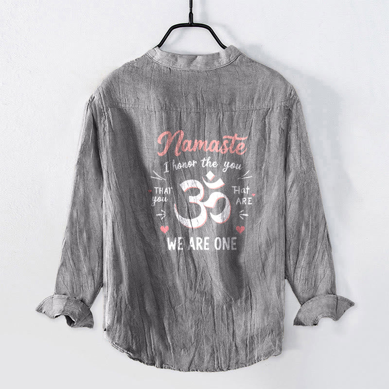 Camisa de manga larga de lino y algodón para hombre con estampado Om "Namaste, te honro" y Buddha Stones . - image 8