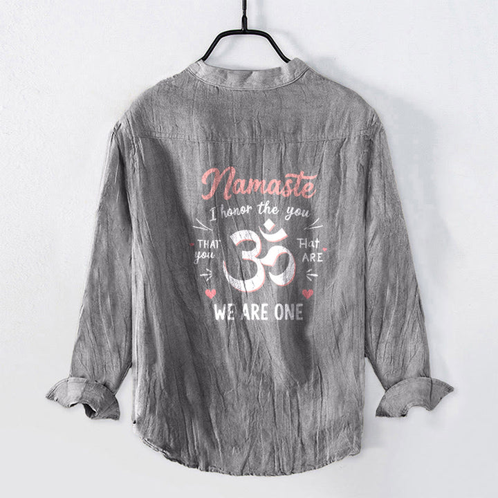 Camisa de manga larga de lino y algodón para hombre con estampado Om "Namaste, te honro" y Buddha Stones . - image 8