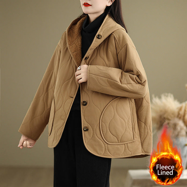 Chaqueta con capucha de manga larga lisa de Buddha Stones para mujer, de algodón, con forro polar y bolsillos. - image 1