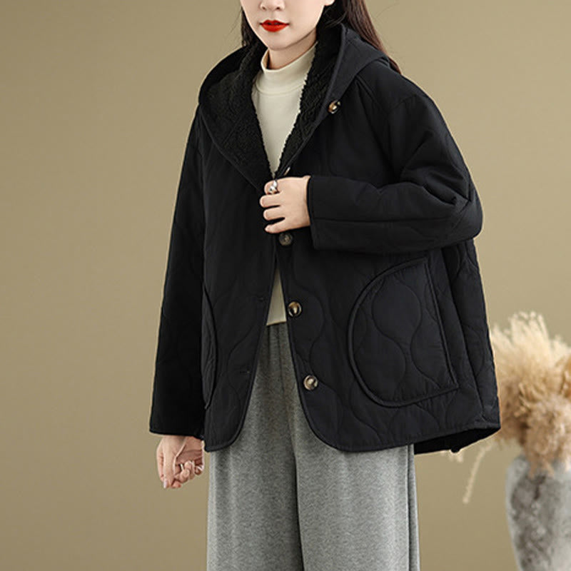 Chaqueta con capucha de manga larga lisa de Buddha Stones para mujer, de algodón, con forro polar y bolsillos. - image 13