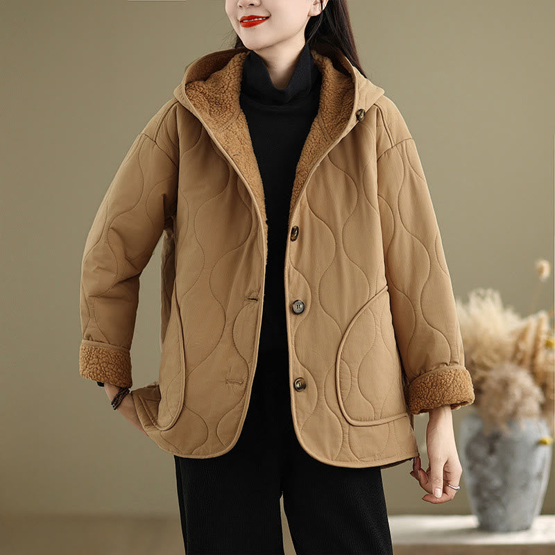 Chaqueta con capucha de manga larga lisa de Buddha Stones para mujer, de algodón, con forro polar y bolsillos. - Vara de oro - US14，UK/AU18，EU46 (2XL) - image 0