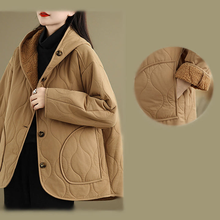 Chaqueta con capucha de manga larga lisa de Buddha Stones para mujer, de algodón, con forro polar y bolsillos. - image 10
