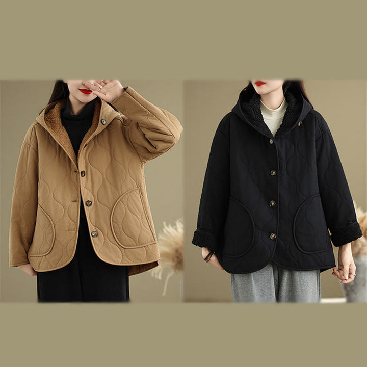 Chaqueta con capucha de manga larga lisa de Buddha Stones para mujer, de algodón, con forro polar y bolsillos. - image 21