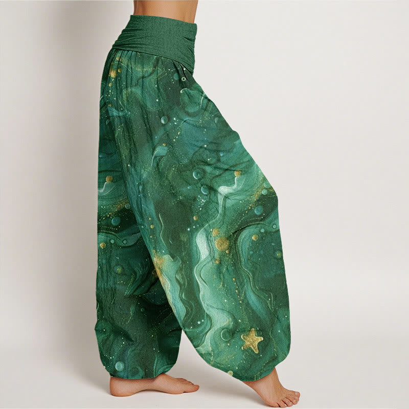 Pantalones bombachos de cintura elástica para mujer con estampado de estrellas doradas y Buddha Stones en algodón. - image 9