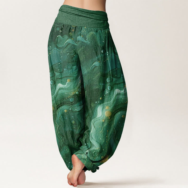 Pantalones bombachos de cintura elástica para mujer con estampado de estrellas doradas y Buddha Stones en algodón. - image 8