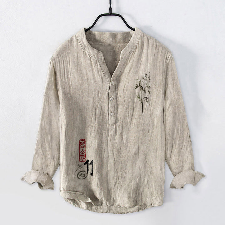 Camisa de manga larga para hombre, de algodón y lino, con estampado de Buddha Stones (media botonadura). - Lino - US/UK/AU50, EU60 (5XL) - image 0