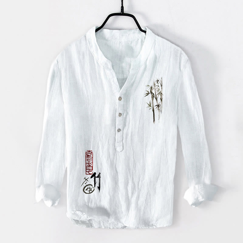 Camisa de manga larga para hombre, de algodón y lino, con estampado de Buddha Stones (media botonadura). - Blanco - US/UK/AU50, EU60 (5XL) - image 6