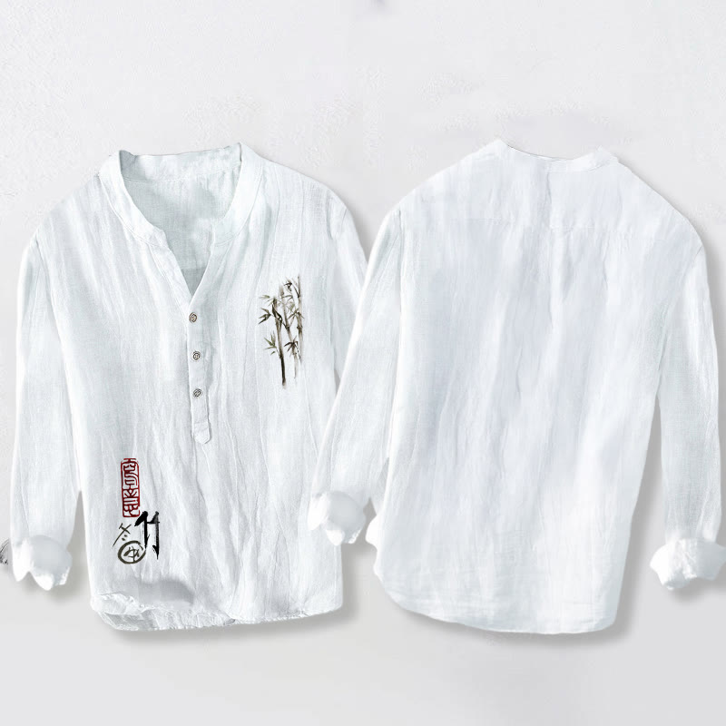 Camisa de manga larga para hombre, de algodón y lino, con estampado de Buddha Stones (media botonadura). - image 8