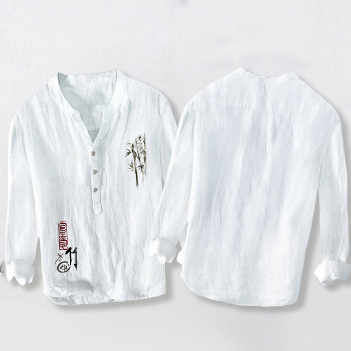 Camisa de manga larga para hombre, de algodón y lino, con estampado de Buddha Stones (media botonadura). - image 8