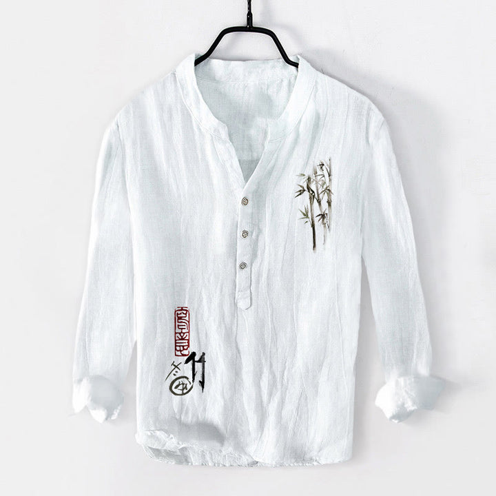 Camisa de manga larga para hombre, de algodón y lino, con estampado de Buddha Stones (media botonadura). - Blanco - US/UK/AU50, UE60 (5XL) - image 6