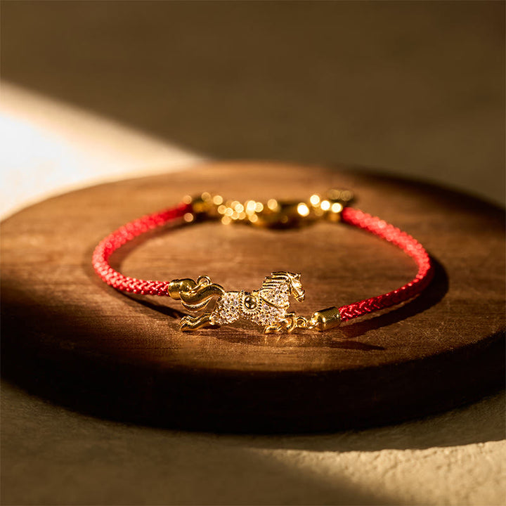 Pulsera de la suerte con Buddha Stones, año del Caballo, en plata de ley 925, hilo rojo dorado - image 1