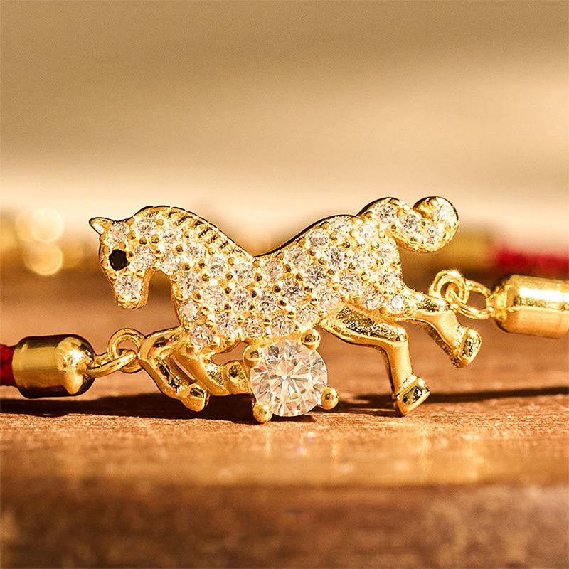 Pulsera ajustable de hilo rojo con Buddha Stones en plata de ley 925 y el año del caballo dorado. - image 3