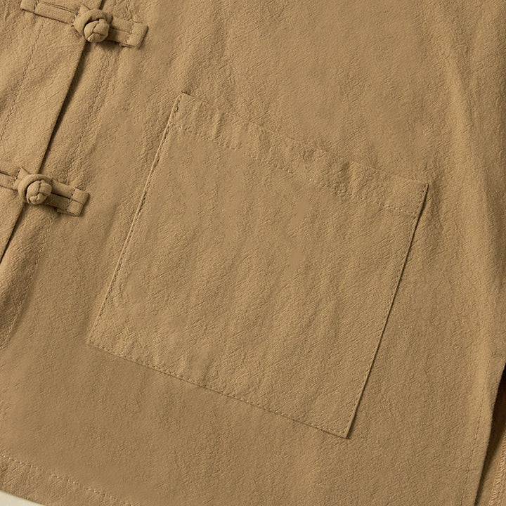 Camisa étnica de algodón con cuello alto, manga larga y botones de rana para mujer, con Buddha Stones y bolsillos - image 5