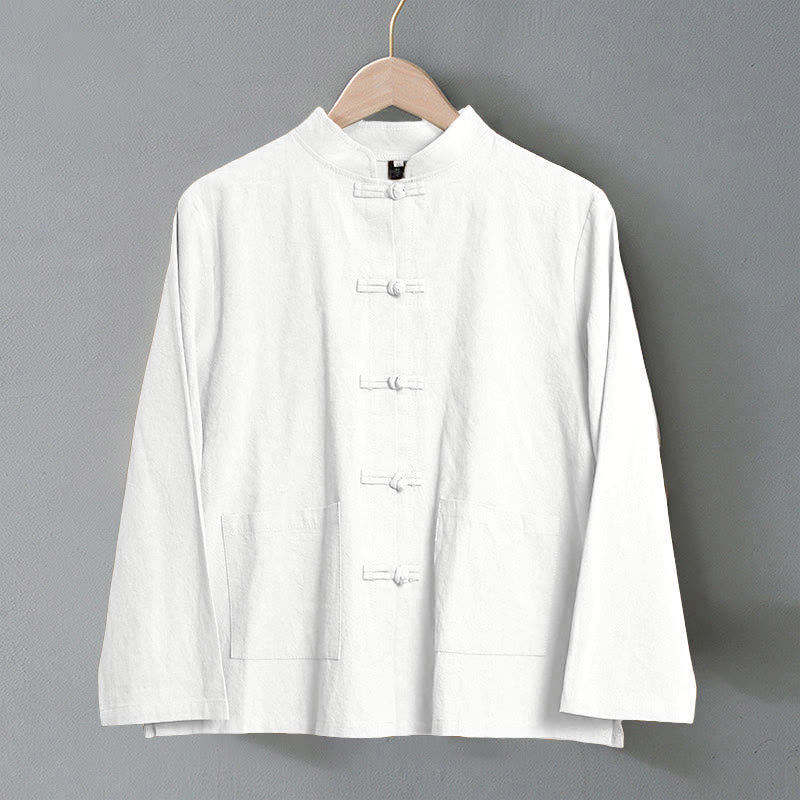 Camisa étnica de algodón con cuello alto, manga larga y botones de rana para mujer, con Buddha Stones y bolsillos - image 8