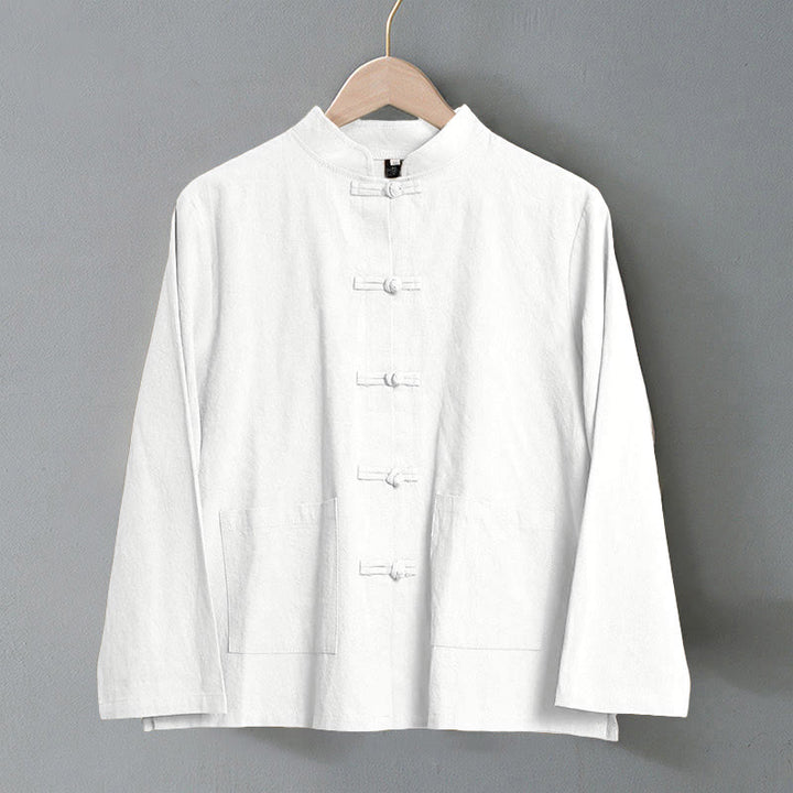 Camisa étnica de algodón con cuello alto, manga larga y botones de rana para mujer, con Buddha Stones y bolsillos - image 8