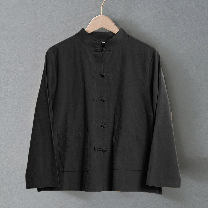 Camisa étnica de algodón con cuello alto, manga larga y botones de rana para mujer, con Buddha Stones y bolsillos - image 15