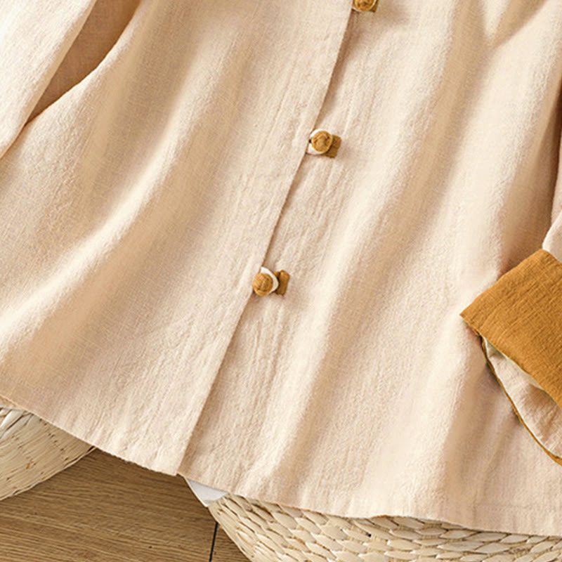 Camisa de lino de manga larga para mujer con diseño de contraste de colores y botones de rana chinos con Buddha Stones - image 11