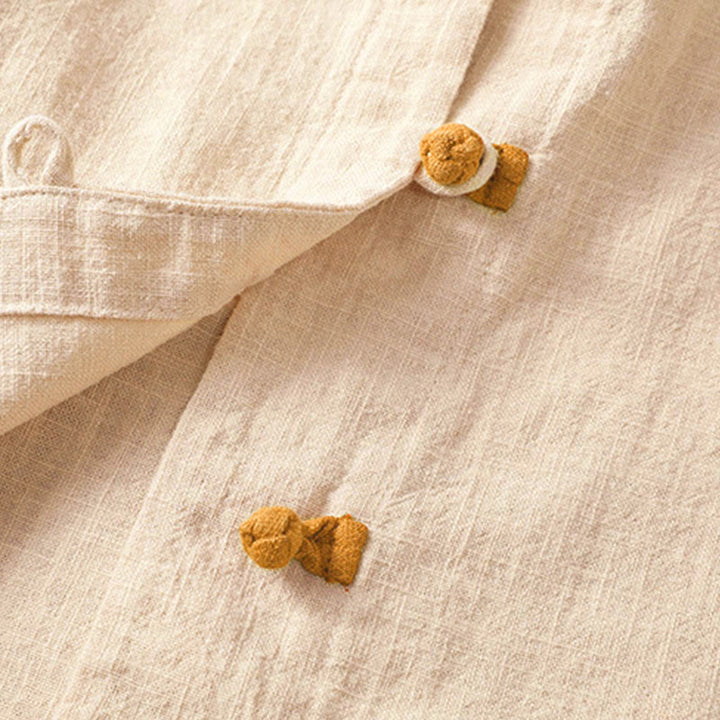 Camisa de lino de manga larga para mujer con diseño de contraste de colores y botones de rana chinos con Buddha Stones - image 16