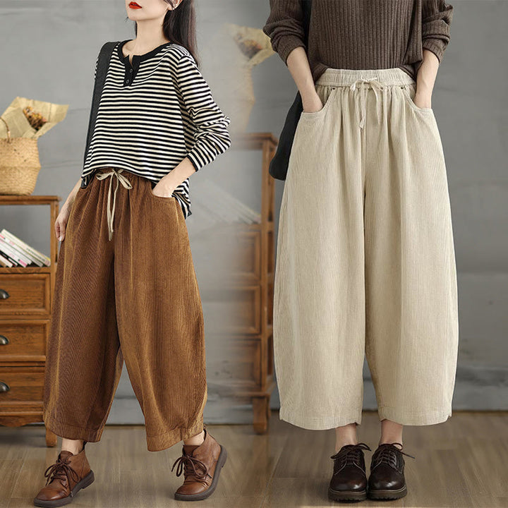 Pantalones de pana con cordón ajustable y bolsillos de Buddha Stones para mujer - image 11