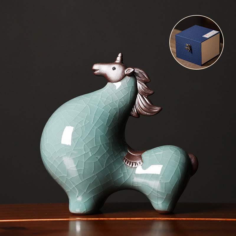 Buddha Stones , Año del Caballo, Cerámica, Libertad, Decoración de Escritorio para el Hogar - Caballo mirando hacia arriba azul 10,5 x 5,5 x 10,5 cm - image 13