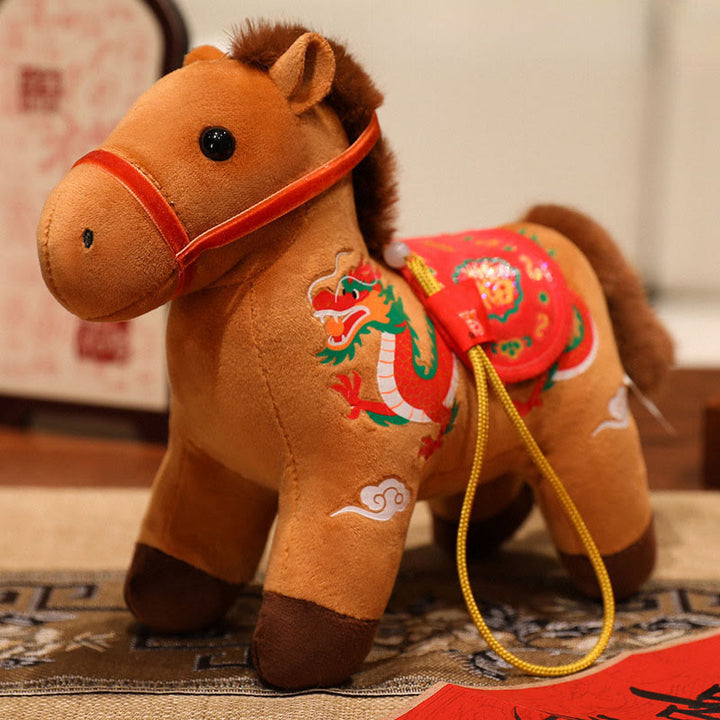 Muñeco de Buddha Stones del año del caballo, bambú, dragón, loto y fénix, para decoración del hogar. - Caballo Dragón Marrón - 20 centímetros - image 15