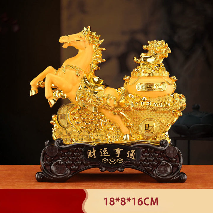 Buddha Stones "Buena Fortuna" Año del Caballo Cuenco del Tesoro Lingotes de Resina Decoración para el Hogar - Cuenco del tesoro con forma de caballo, 18 x 8 x 16 cm - image 1