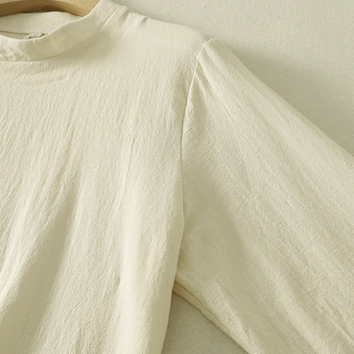 Camisa de algodón de manga larga para mujer con botones asimétricos y estampado de Buddha Stones en la parte delantera. - image 11