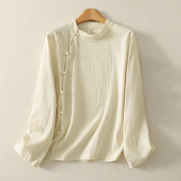 Camisa de algodón de manga larga para mujer con botones asimétricos y estampado de Buddha Stones en la parte delantera. - Amarillo claro - US8-10，UK/AU12-14，EU40-42 (2XL) - image 6