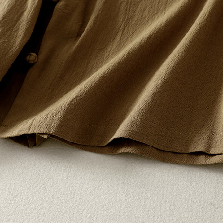 Camisa de algodón de manga larga para mujer con botones asimétricos y estampado de Buddha Stones en la parte delantera. - image 4