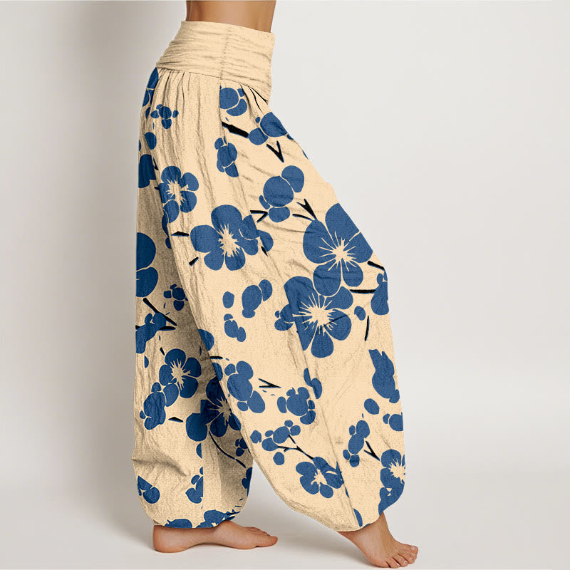 Pantalones bombachos de cintura elástica para mujer con estampado floral de flores de algodón puro y Buddha Stones - image 2