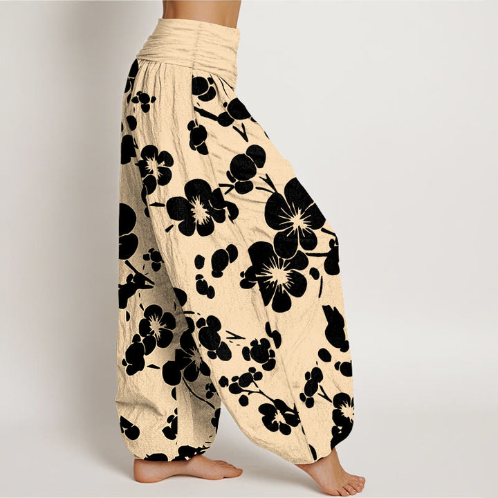 Pantalones bombachos de cintura elástica para mujer con estampado floral de flores de algodón puro y Buddha Stones - image 7