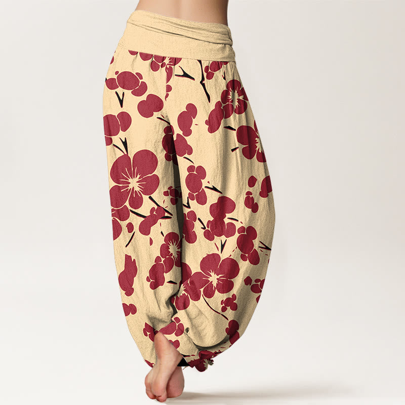 Pantalones bombachos de cintura elástica para mujer con estampado floral de flores de algodón puro y Buddha Stones - image 9