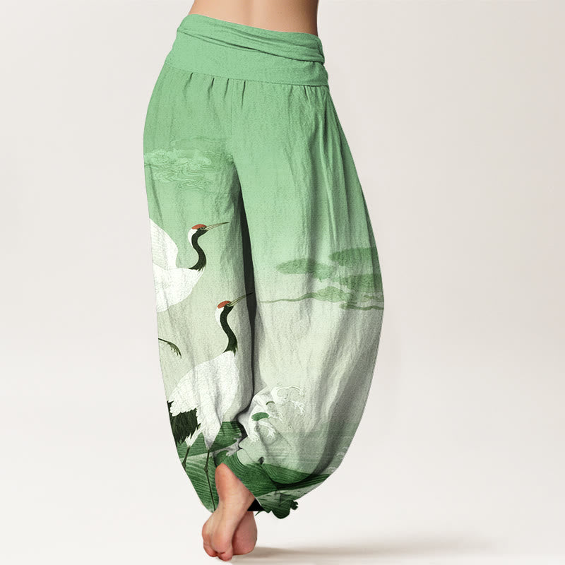 Pantalones bombachos de cintura elástica para mujer con estampado de Buddha Stones , nubes auspiciosas y océano. - image 6