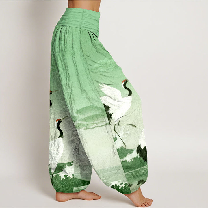 Pantalones bombachos de cintura elástica para mujer con estampado de Buddha Stones , nubes auspiciosas y océano. - image 7
