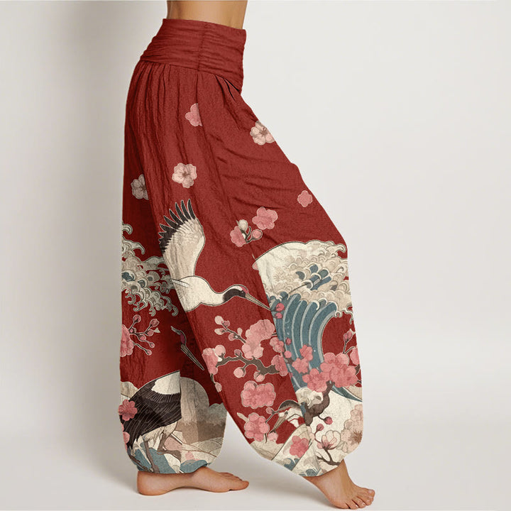 Pantalones bombachos de cintura elástica para mujer con estampado de piedras de Buddha Stones , flores de melocotón y océano. - image 2