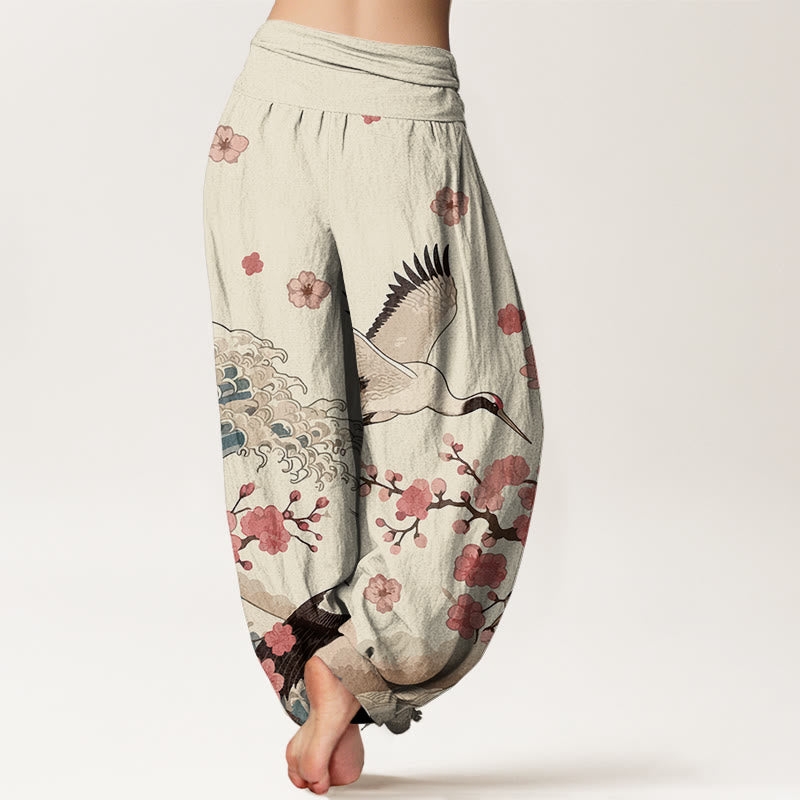 Pantalones bombachos de cintura elástica para mujer con estampado de piedras de Buddha Stones , flores de melocotón y océano. - image 9