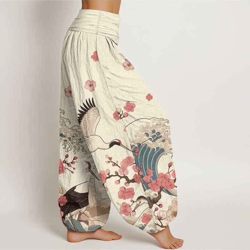 Pantalones bombachos de cintura elástica para mujer con estampado de piedras de Buddha Stones , flores de melocotón y océano. - image 10