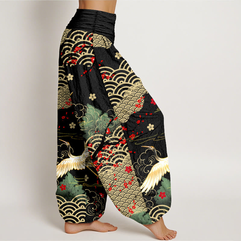Pantalones bombachos de algodón con cintura elástica para mujer, estampado de Buddha Stones, grullas, nubes auspiciosas y flores. - image 2