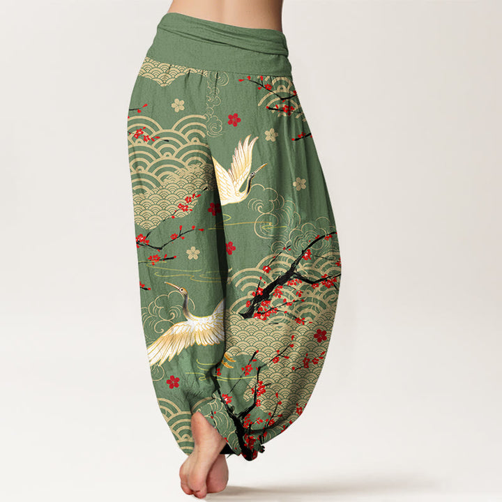 Pantalones bombachos de algodón con cintura elástica para mujer, estampado de Buddha Stones, grullas, nubes auspiciosas y flores. - image 6