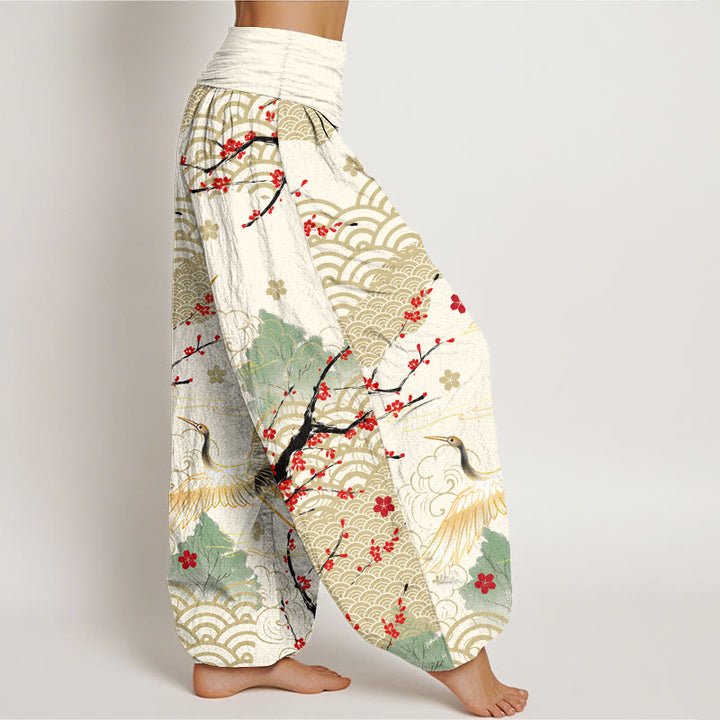 Pantalones bombachos de algodón con cintura elástica para mujer, estampado de Buddha Stones, grullas, nubes auspiciosas y flores. - image 10