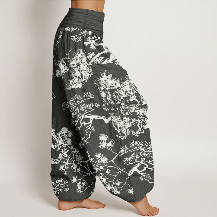 Pantalones bombachos de cintura elástica para mujer con estampado de ramas de pino y piedras de Buddha Stones, de algodón puro. - image 2