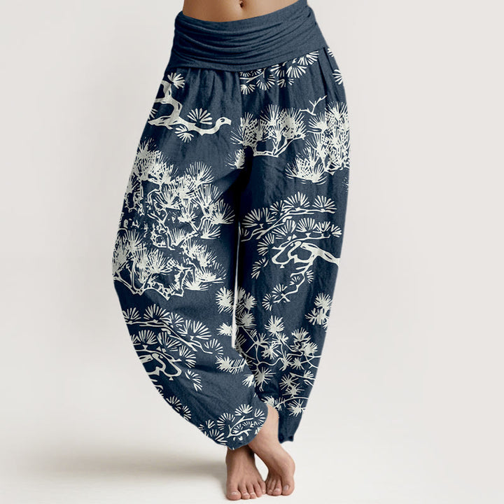 Pantalones bombachos de cintura elástica para mujer con estampado de ramas de pino y piedras de Buddha Stones, de algodón puro. - Azul acero - US16，UK/AU20，EU48 (3XL) - image 5