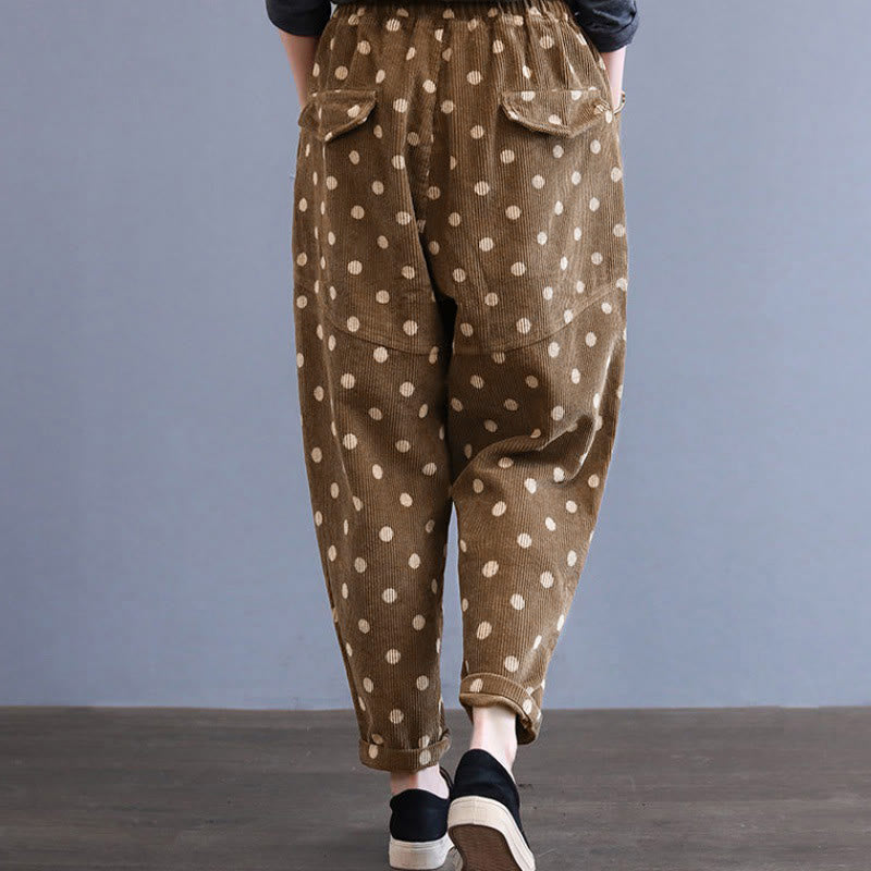 Pantalones harén de pana con estampado de lunares y bolsillos para mujer de Buddha Stones para el otoño - image 6