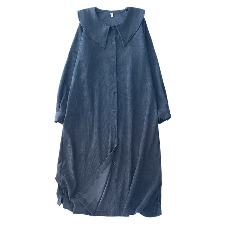 Vestido midi de pana de manga larga con botones lisos y bolsillos, con estampado de Buddha Stones Fall - image 12