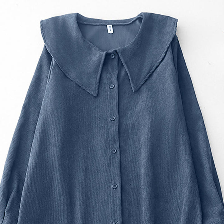 Vestido midi de pana de manga larga con botones lisos y bolsillos, con estampado de Buddha Stones Fall - image 2