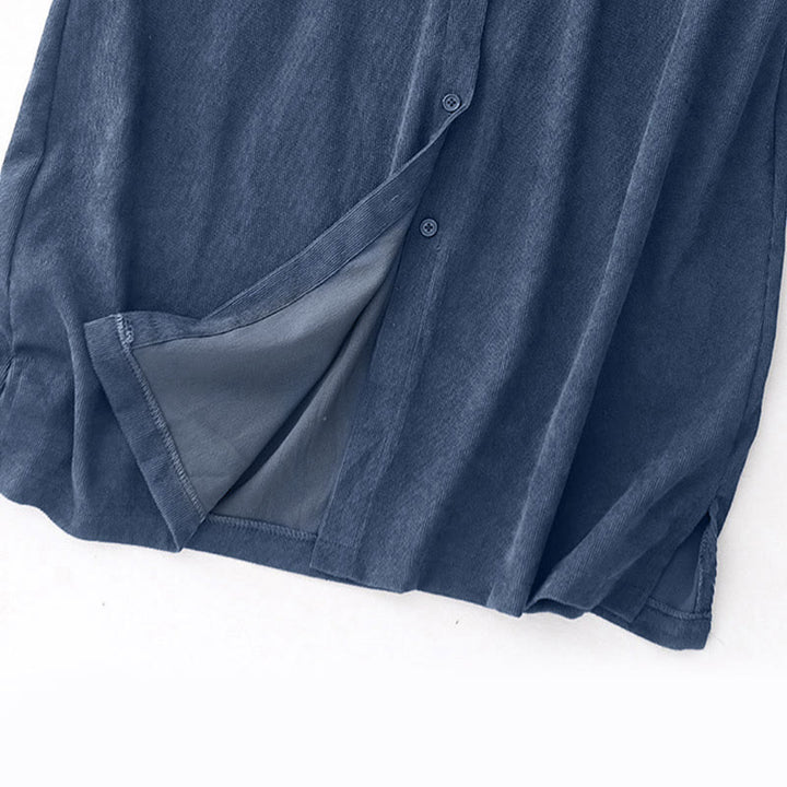 Vestido midi de pana de manga larga con botones lisos y bolsillos, con estampado de Buddha Stones Fall - image 3