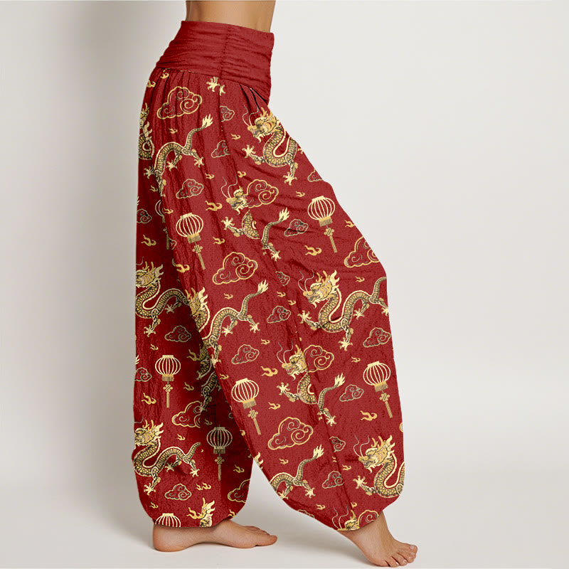 Pantalones bombachos de algodón con cintura elástica para mujer, estampado de Buddha Stones, dragón, nube auspiciosa y farolillo. - image 2