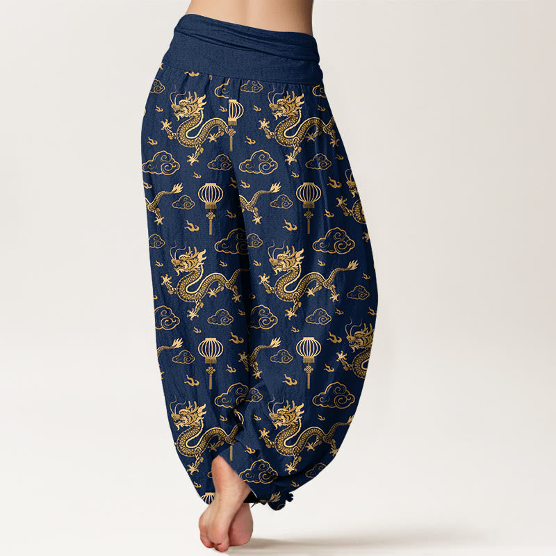 Pantalones bombachos de algodón con cintura elástica para mujer, estampado de Buddha Stones, dragón, nube auspiciosa y farolillo. - image 6