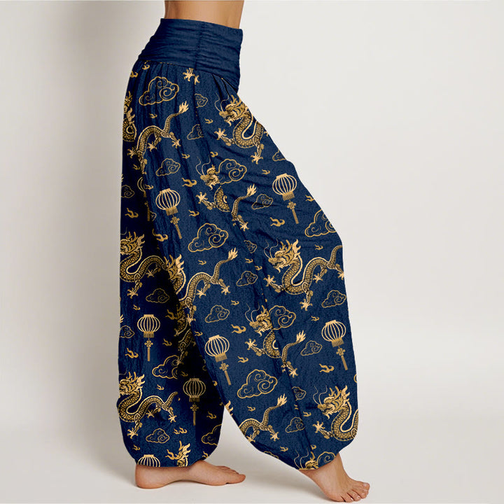 Pantalones bombachos de algodón con cintura elástica para mujer, estampado de Buddha Stones, dragón, nube auspiciosa y farolillo. - image 7